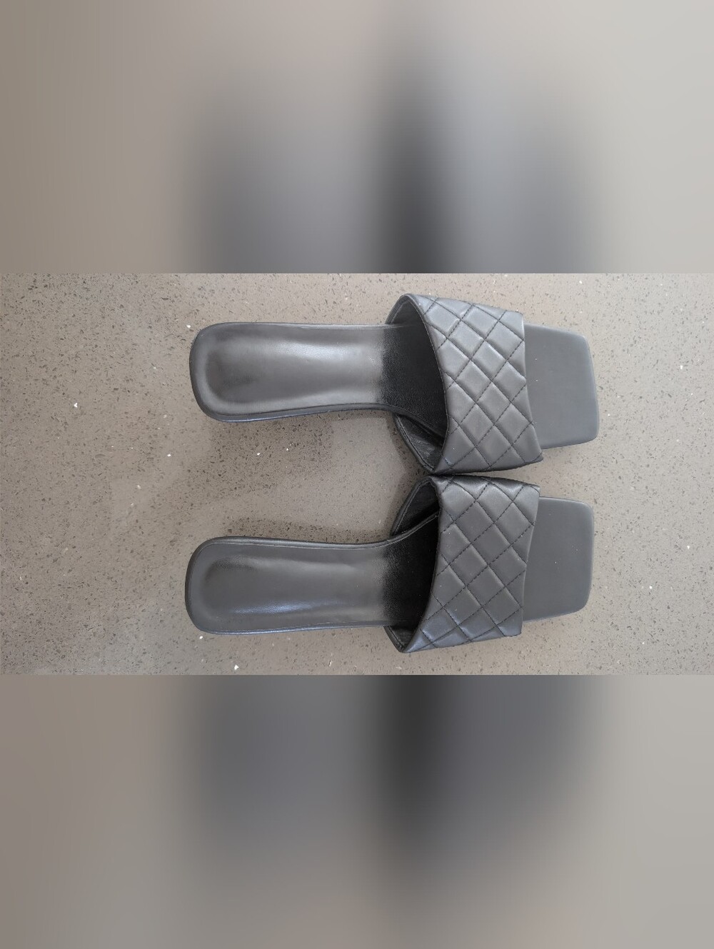 Black Quilted Slide Sandals - Square Toe Slip-On Size 44 Or 12 ¹/² - Picture 7 of 9